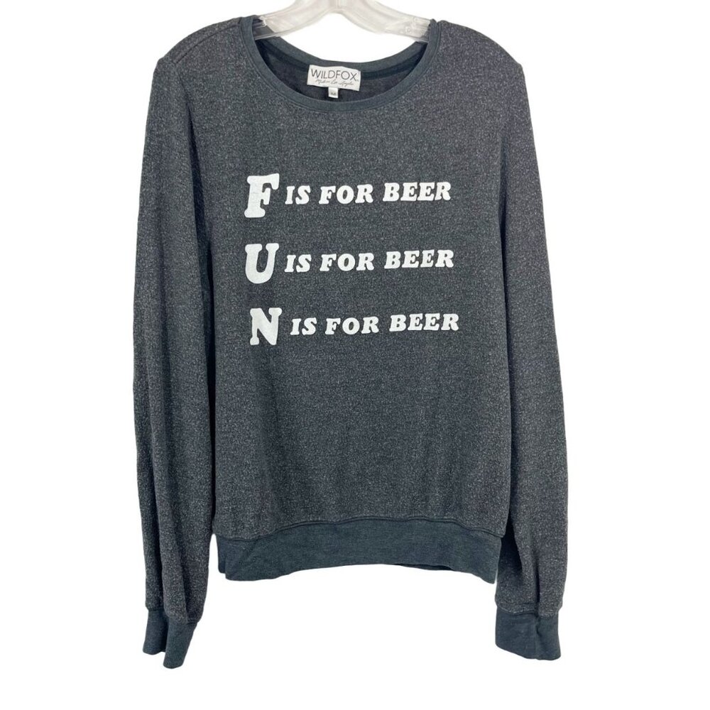 Wildfox FUN is for Beer‎ Gray Long Sleeve Jumper Pullover Shirt - Size Medium